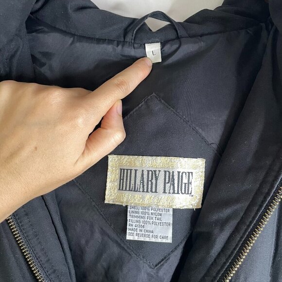 Vintage Hillary Paige fox fur coat winter button zip detachable hood black large - Picture 5 of 5